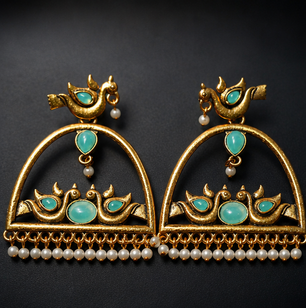 Mint Panchhi Jharokha Earrings