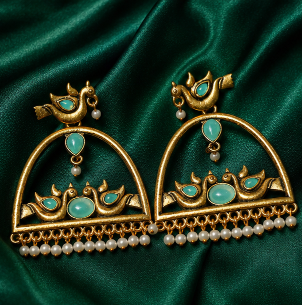 Mint Panchhi Jharokha Earrings