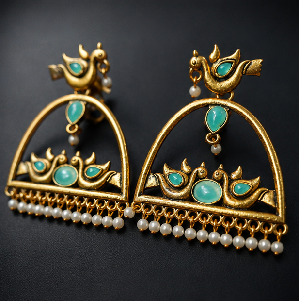 Mint Panchhi Jharokha Earrings