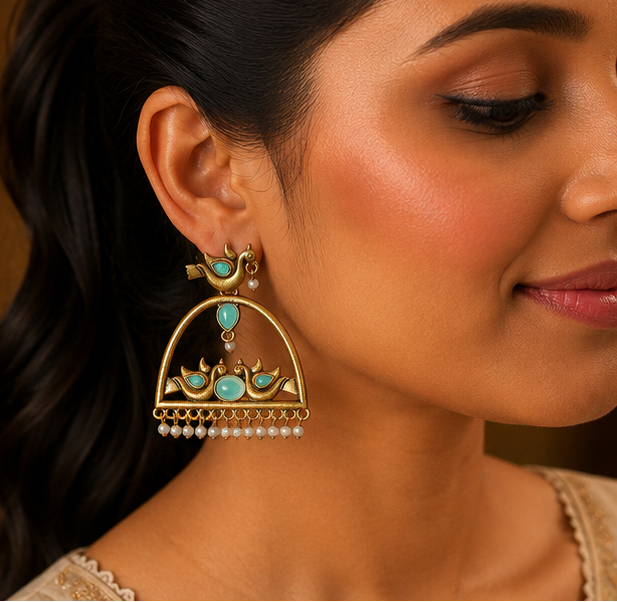 Mint Panchhi Jharokha Earrings
