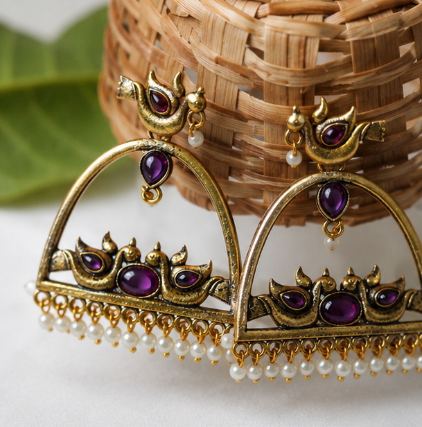 Neelambari Panchhi Jharokha Earrings