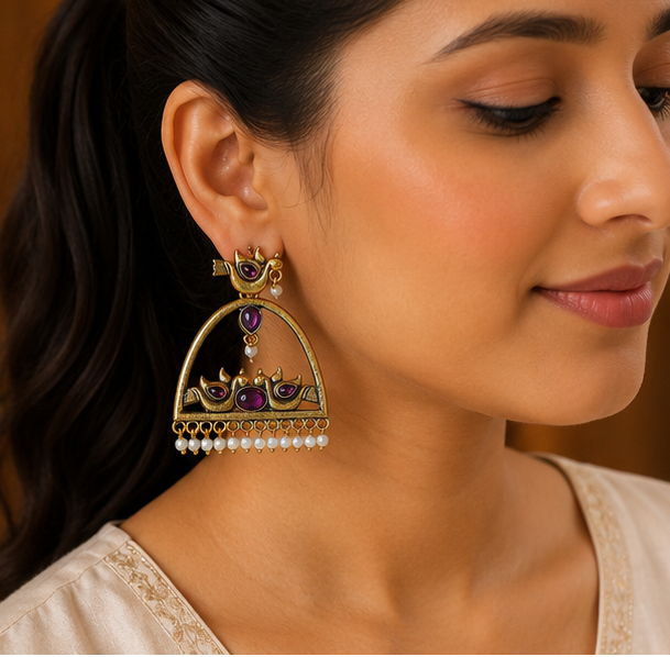 Neelambari Panchhi Jharokha Earrings