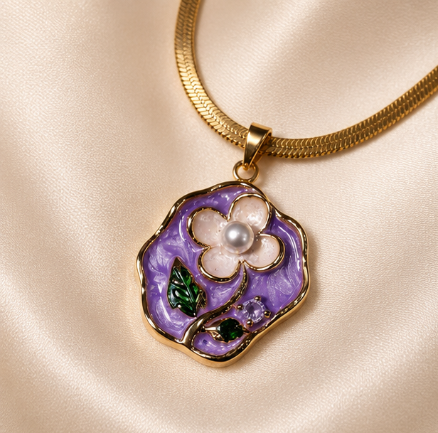 Violet Pearl Bloom Pendant Necklace