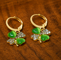 Green Clover Charm Hoops