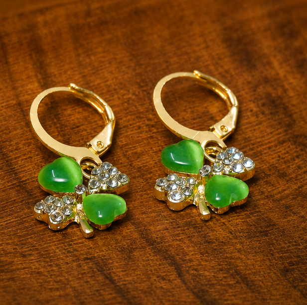 Green Clover Charm Hoops