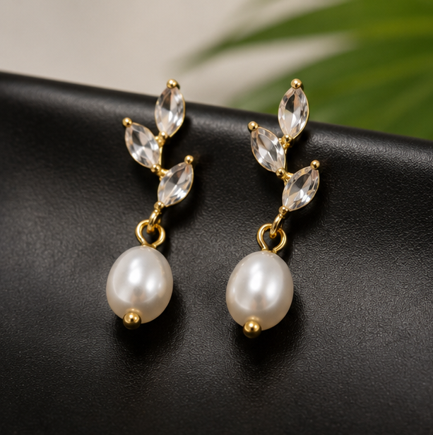 Starlight Soul - Crystal Vine Pearl Drop Earrings