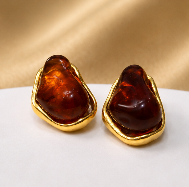 Amber Glow Statement Stud Earrings