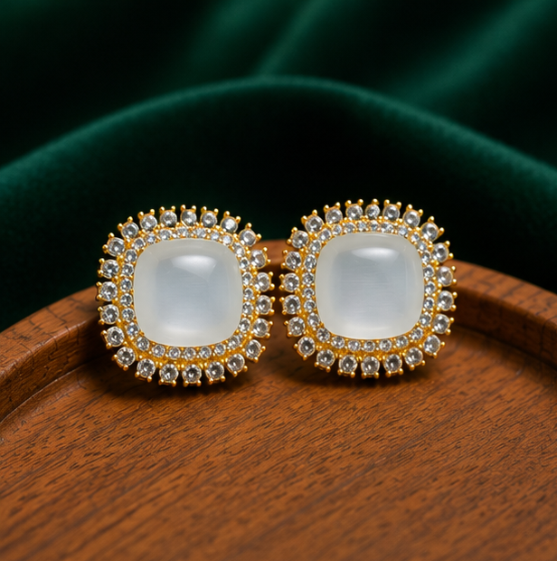 Pure Shine - Moonlit Halo Crystal Stud Earrings