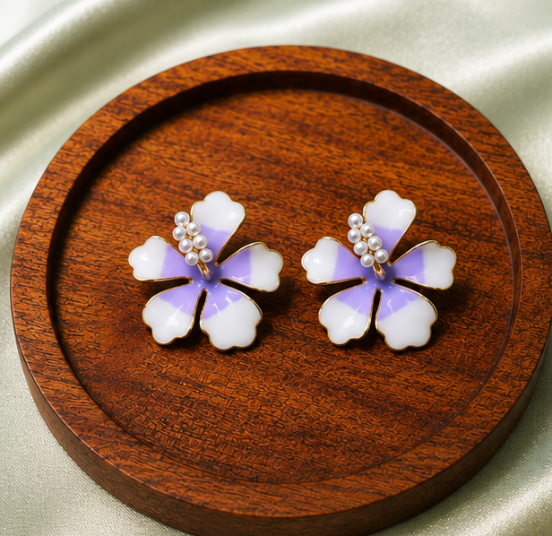 Lavender Blossom Pearl Earrings