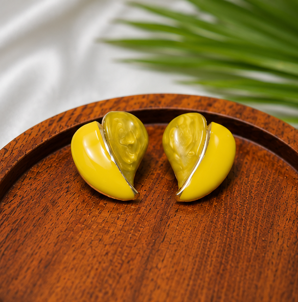 Elegant Edge - Yellow Petal Enamel Stud Earrings