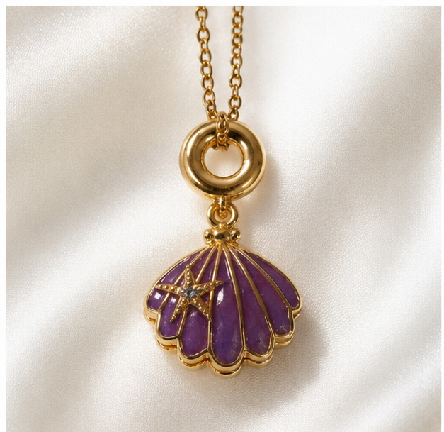 Amethyst Seashell Keepsake Locket Necklace