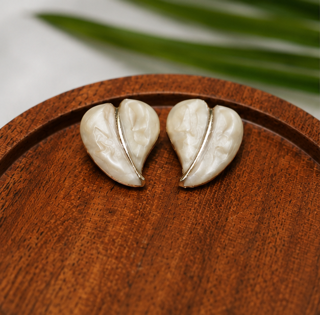 Elegant Edge - White Petal Enamel Stud Earrings