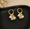 Ivory Clover Charm Hoops