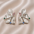 Shine Petal - Silver Bloom Crystal Statement Earrings