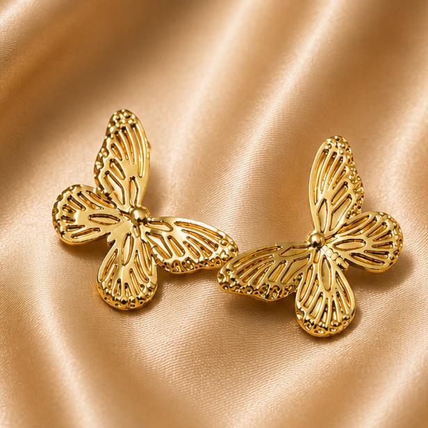 Daylight Glam - Golden Flutter Butterfly Stud Earrings