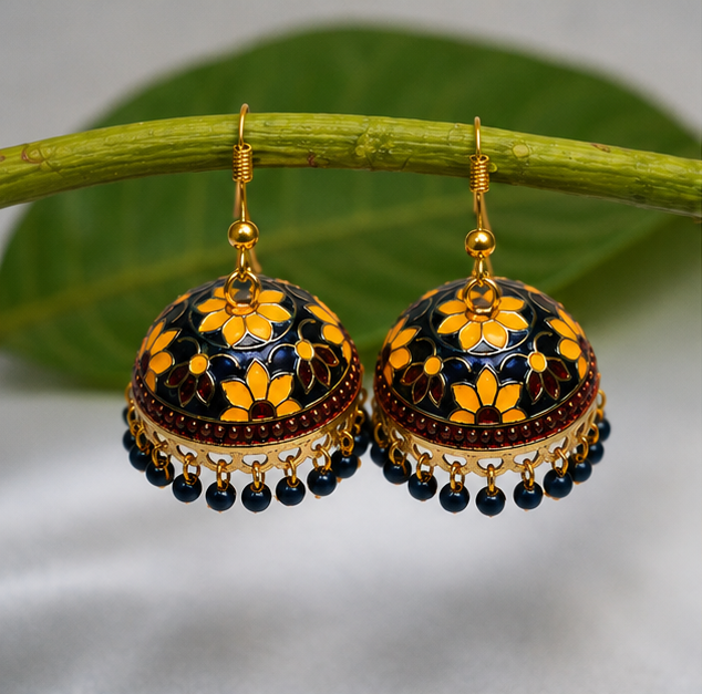 Basanti Phool Patti Jhumkas