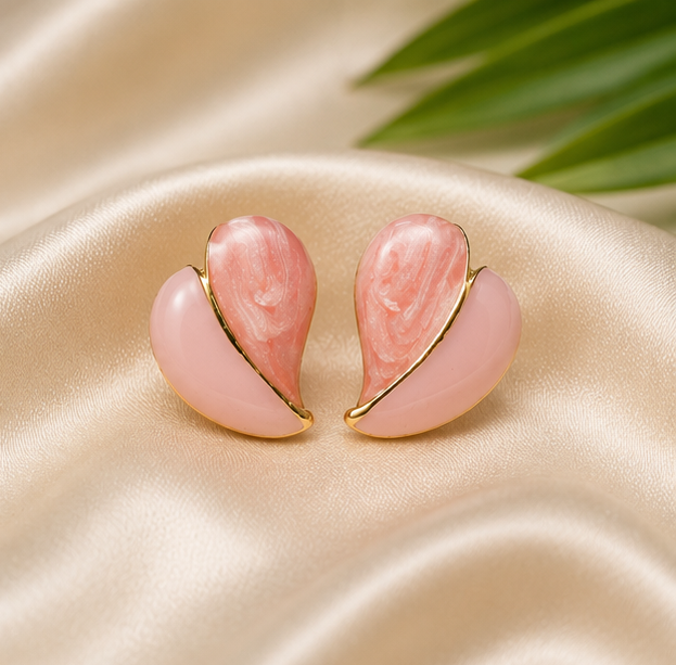 Elegant Edge - Blush Petal Enamel Stud Earrings