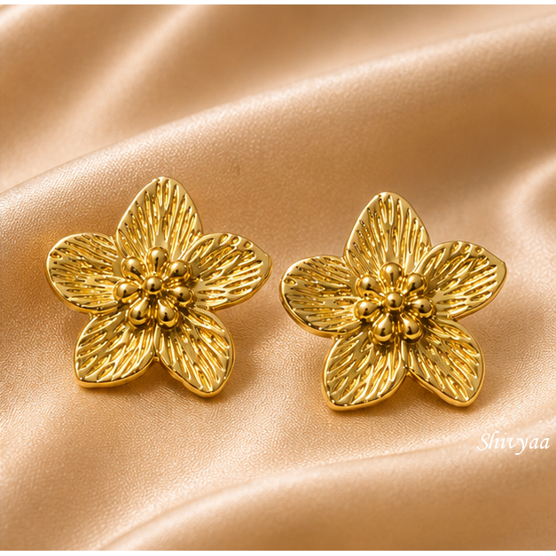 Bold Beauty - Golden Bloom Floral Stud Earrings
