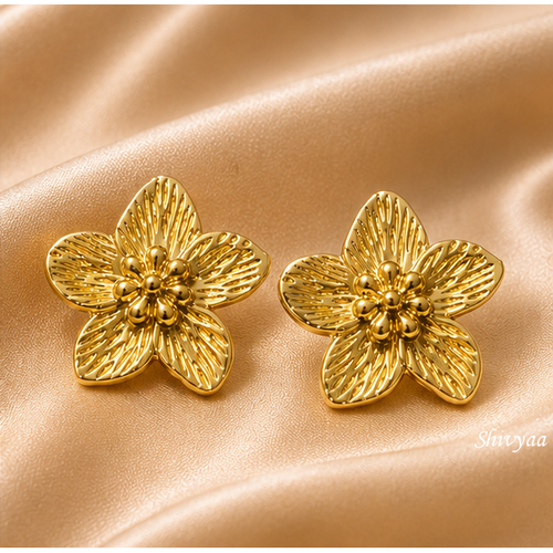 Bold Beauty - Golden Bloom Floral Stud Earrings