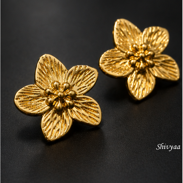 Bold Beauty - Golden Bloom Floral Stud Earrings