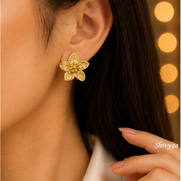 Bold Beauty - Golden Bloom Floral Stud Earrings