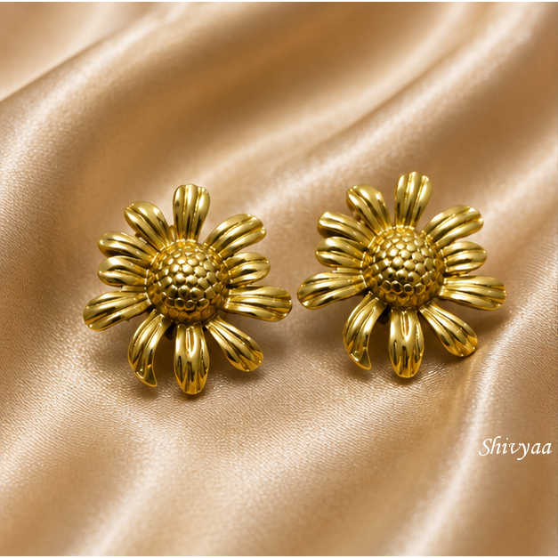 CEO Glam - Golden Sunflower Bloom Stud Earrings