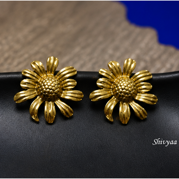 CEO Glam - Golden Sunflower Bloom Stud Earrings