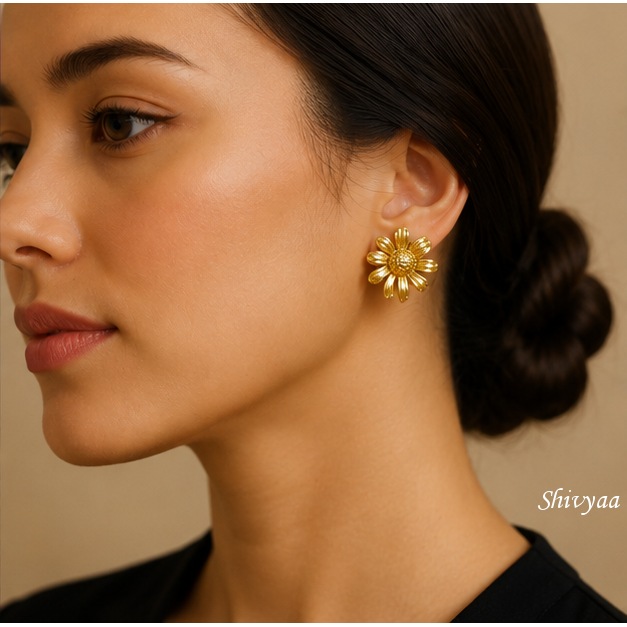 CEO Glam - Golden Sunflower Bloom Stud Earrings