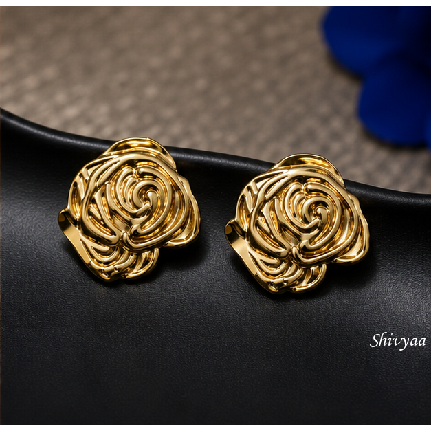 Queen Spark - Golden Rose Bloom Stud Earrings
