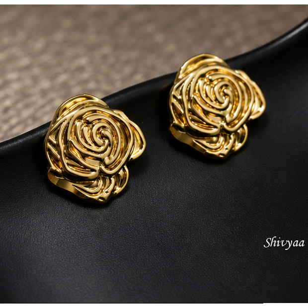 Queen Spark - Golden Rose Bloom Stud Earrings