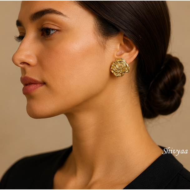 Queen Spark - Golden Rose Bloom Stud Earrings