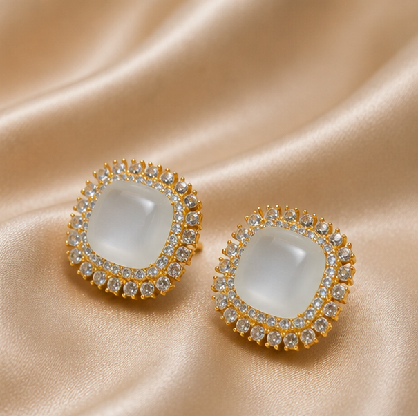 Pure Shine - Moonlit Halo Crystal Stud Earrings