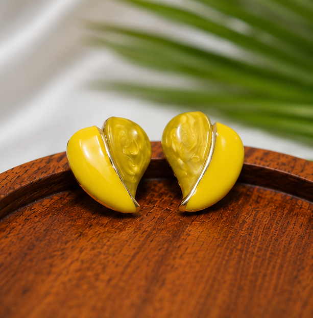 Elegant Edge - Yellow Petal Enamel Stud Earrings
