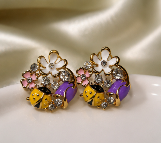 Ladybug Garden Charm Earrings