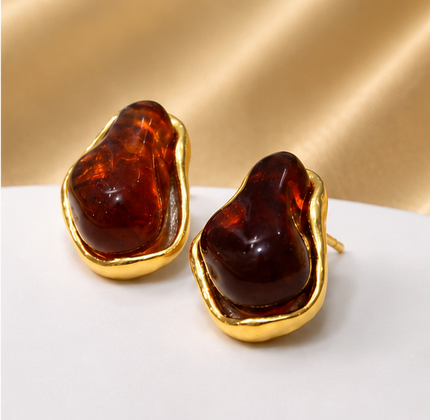 Amber Glow Statement Stud Earrings