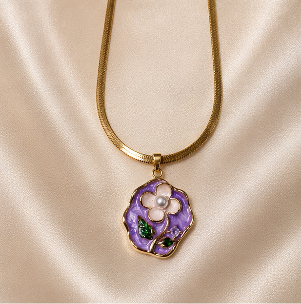 Violet Pearl Bloom Pendant Necklace