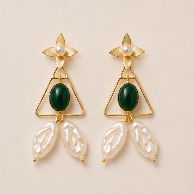 Chaand Phool Earrings - Panna