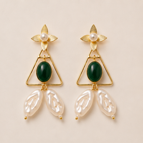 Chaand Phool Earrings - Panna