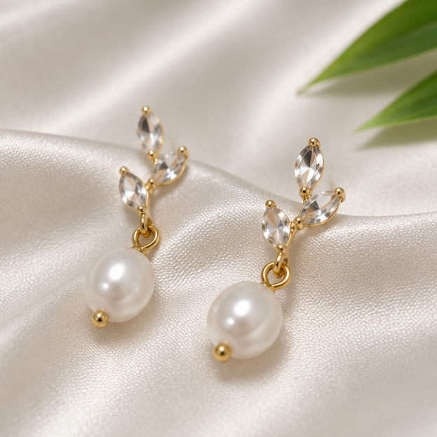 Starlight Soul - Crystal Vine Pearl Drop Earrings