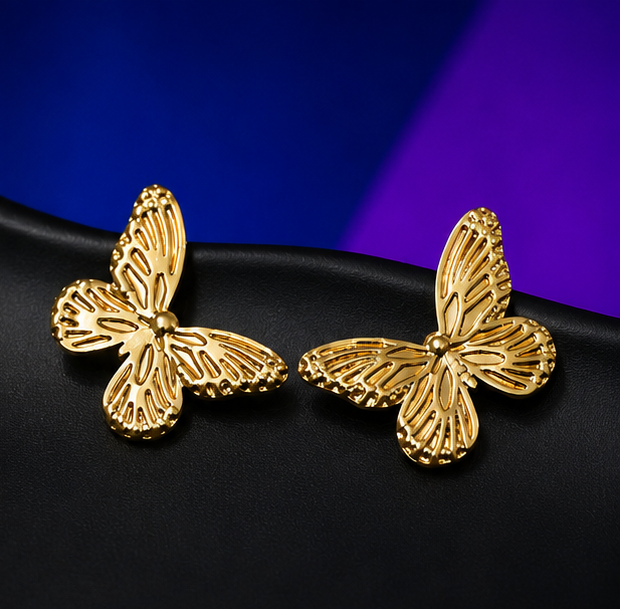 Daylight Glam - Golden Flutter Butterfly Stud Earrings