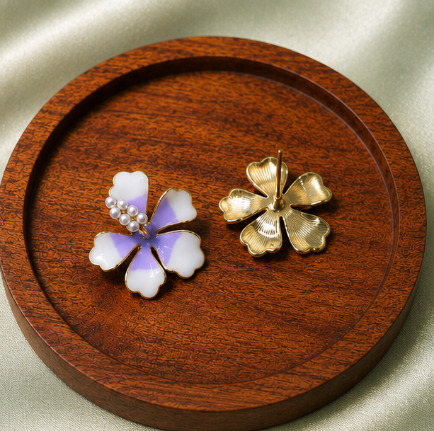 Lavender Blossom Pearl Earrings