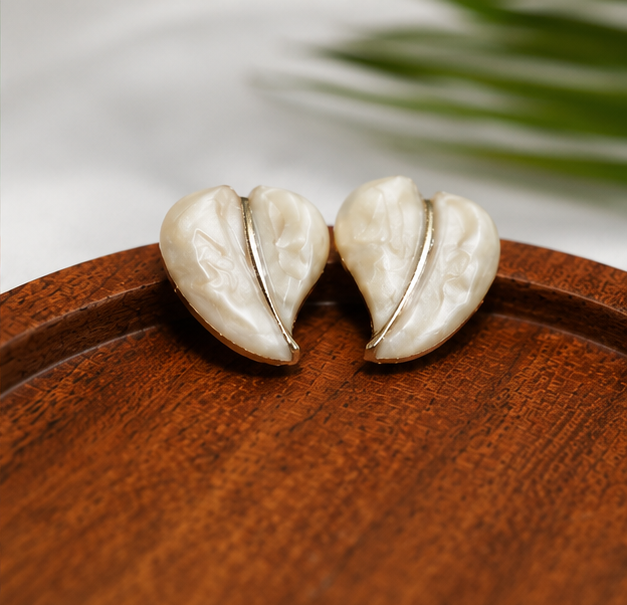 Elegant Edge - White Petal Enamel Stud Earrings