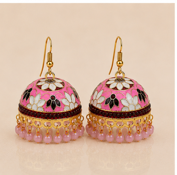 Gulabi Phool Patti Jhumkas