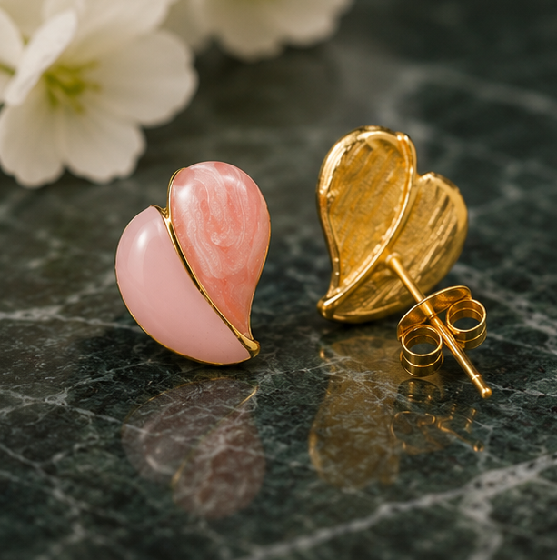 Elegant Edge - Blush Petal Enamel Stud Earrings