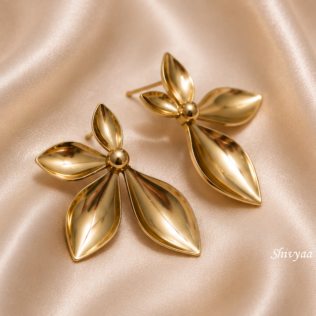 Luxe Ambition - Golden Petal Cascade Statement Earrings