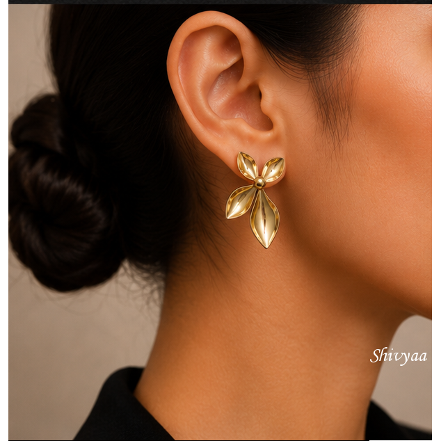 Luxe Ambition - Golden Petal Cascade Statement Earrings