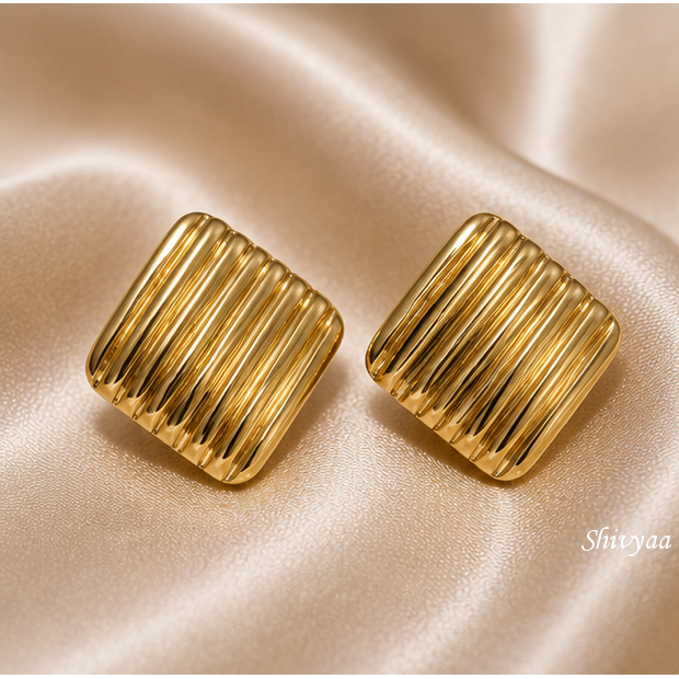 Ambition Glow - Golden Groove Statement Stud Earrings