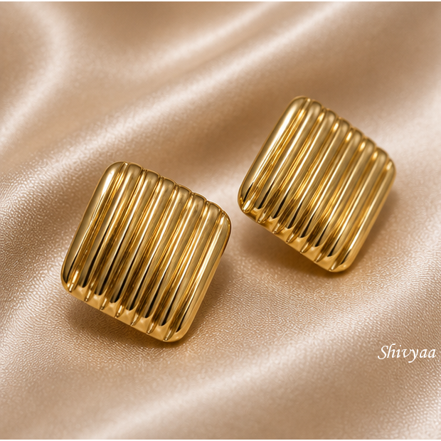 Ambition Glow - Golden Groove Statement Stud Earrings