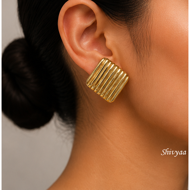 Ambition Glow - Golden Groove Statement Stud Earrings