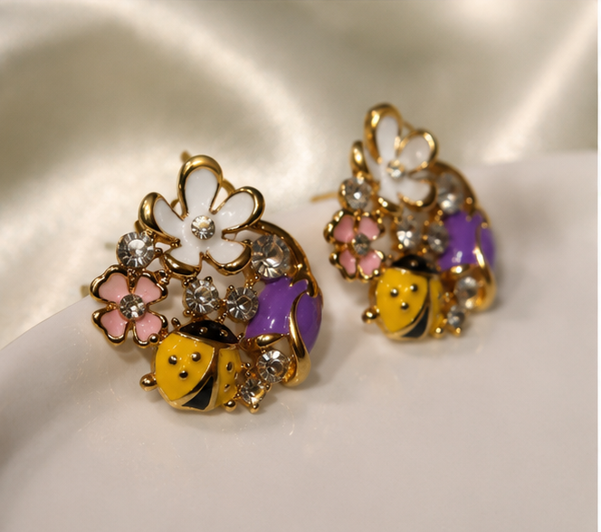 Ladybug Garden Charm Earrings